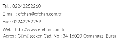 Efehan Hotel telefon numaralar, faks, e-mail, posta adresi ve iletiim bilgileri